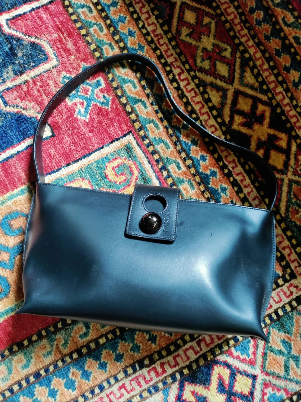 Furla Black  Shoulder Bag with Sculpted Black Closure